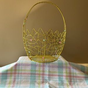Yellow Decorative Wire Basket with Intricate Design